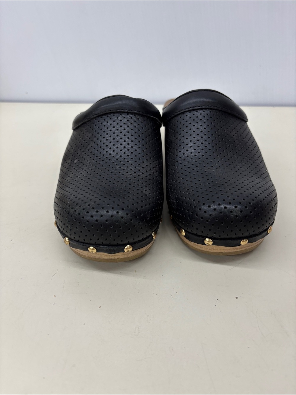 Dansko Black Perforated Leather Clogs with Gold Studs - Picture 2 of 8